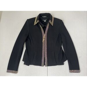 ST. JOHN Evening Black Jacket & Vest Set Crystal Trim Rhinestone Gold Zipper